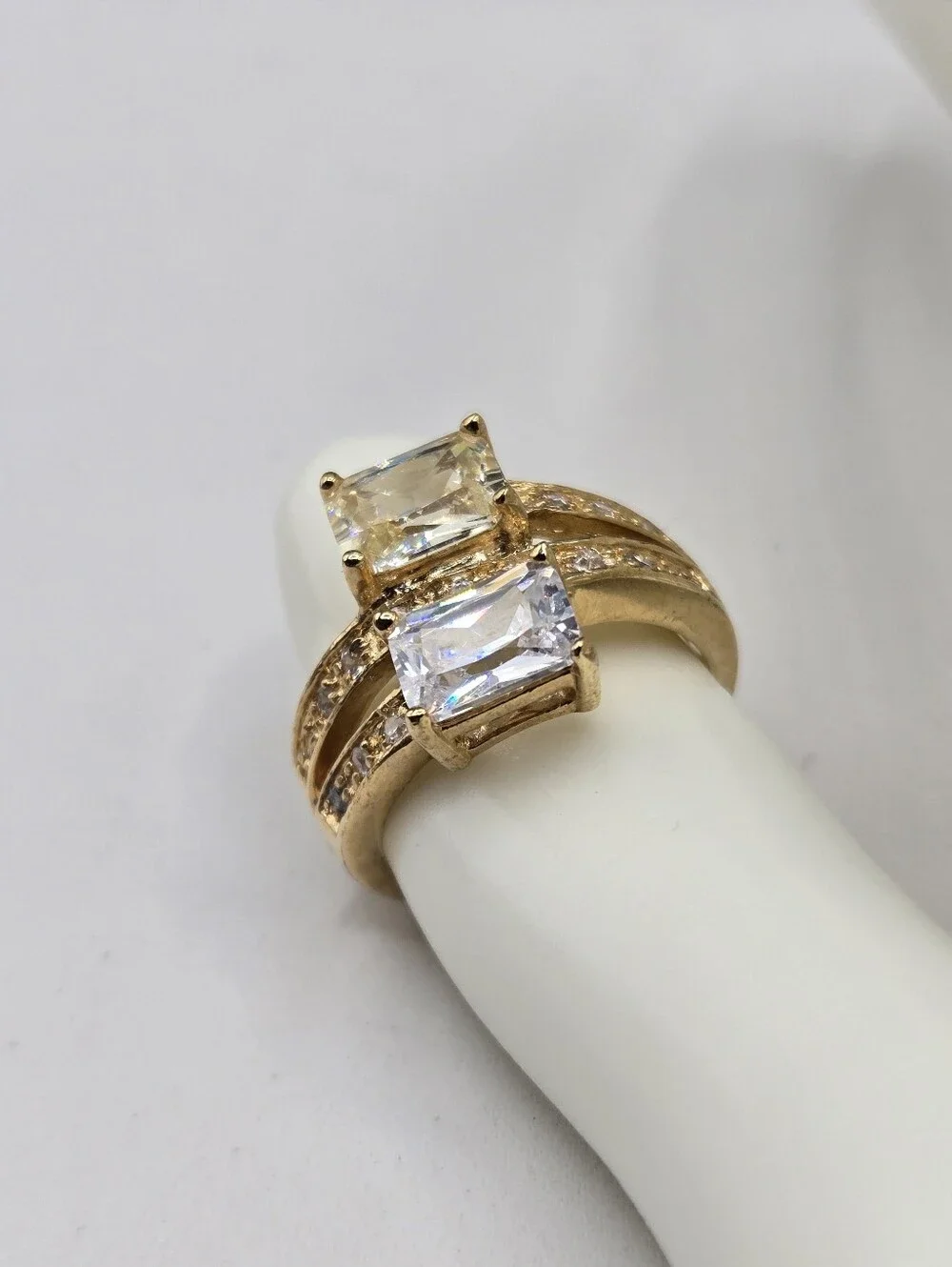 Swarovski Crystal Elements Gold Statement Ring Light Yellow Citrine Clear Size 7